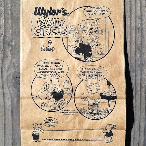 FAMILY CIRCUS Brown Paper Lunch Comic Bags 1983