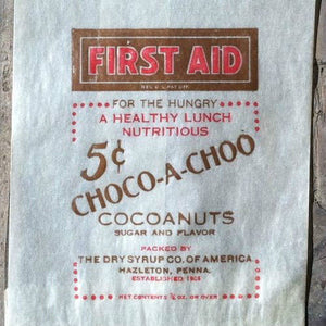 FIRST AID CHOCO-A-CHOO COCOANUTS Snack Bag 1930s