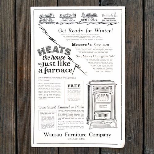 MOORE'S ROOM HEATER Advertising Poster 1920s 