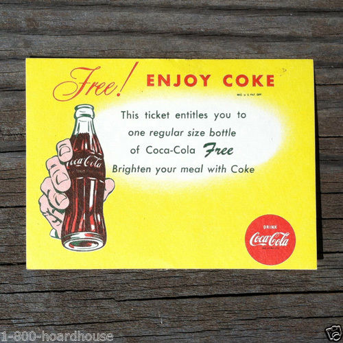 COCA COLA Coke Coupon Ticket 1965