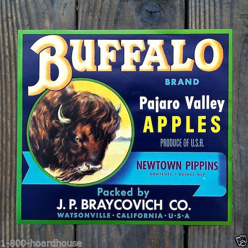 BUFFALO APPLES Fruit Citrus Crate Box Label 1930s