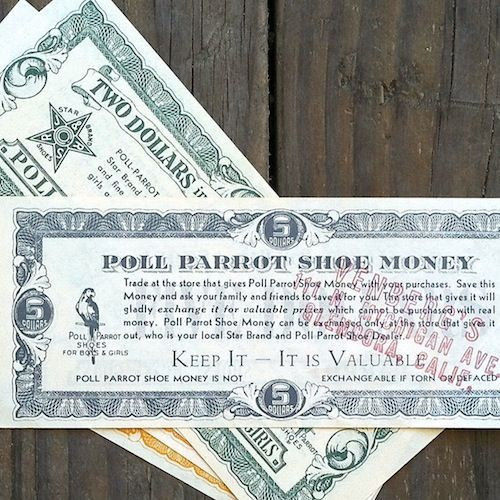 POLL PARROT Paper Shoe Money Coupons 1930-40s