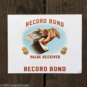RECORD BOND Cigar Box Top Label 1910-20s
