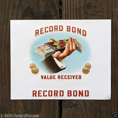 RECORD BOND Cigar Box Top Label 1910-20s