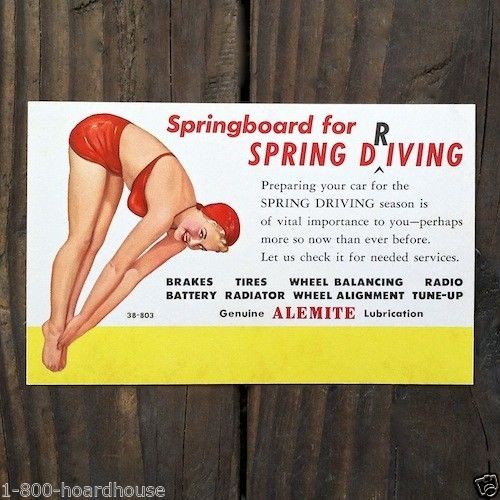 SPRING DRIVING Alemite Oil Pinup Advertising Card 1938