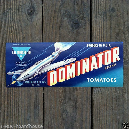 DOMINATOR TOMATOES Vegetable Can Label 1944
