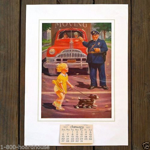CROSSING ETIQUETTE Safety Policeman Calendar 1950s