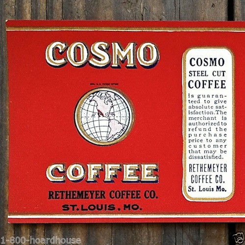 COSMO COFFEE Steel Cut Can Label 1910s