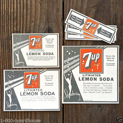 7UP SODA Lithiated Bottle Labels 1930s