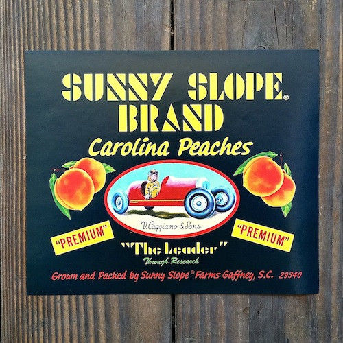 SUNNY SLOPE PEACH Fruit Crate Citrus Box Label 1950s