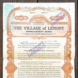 2 Vintage Original LEMONT VILLAGE ILLINOIS Bond 1920s Used Old Bank Note