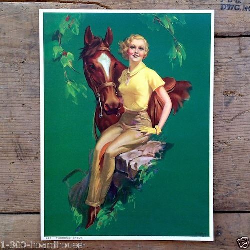 THOROUGHBREDS HORSE Art Lithograph Pinup Print 1938