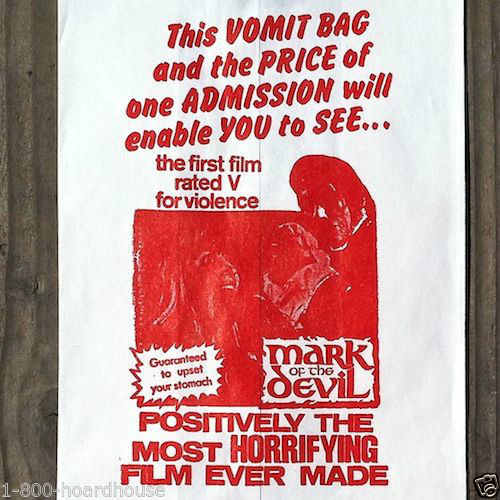 MARK OF THE DEVIL Movie Theatre Vomit Bag 1960s